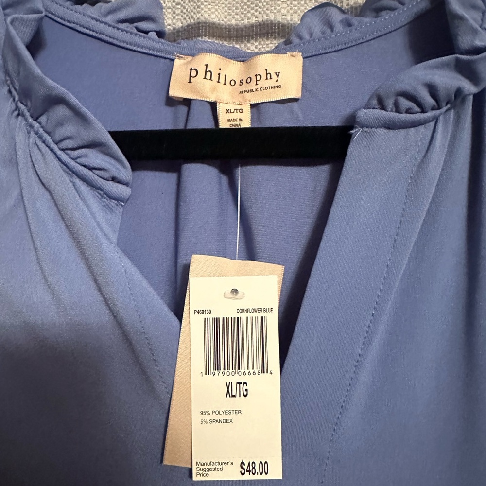 NWT Philosophy Tank Top in Soft Blue with Ruffles - Picture 4 of 4